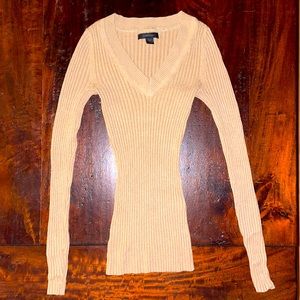 Express Tan Slim Stretch V Neck Sweater, Size: XS